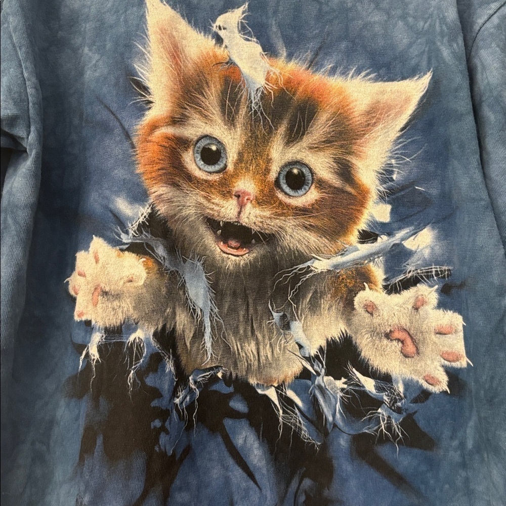 The Mountain blue tie dye flying cat  T-Shirt kids size large